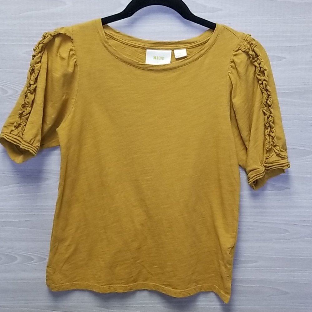 Anthropologie Maeve Ruffled Sleeve Yellow Top Sz XS